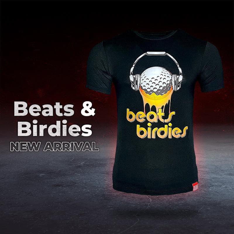 Golf shirt with headphones and golfball depicting hip hop culture
